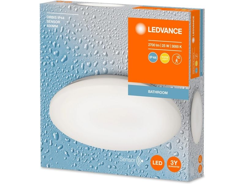 Ledvance Deckenleuchte ORBIS Sensor, 22 W, Ø 40 cm, Weiss Spritzwasser geschützte LED-Deckenleuchte mit Sensor