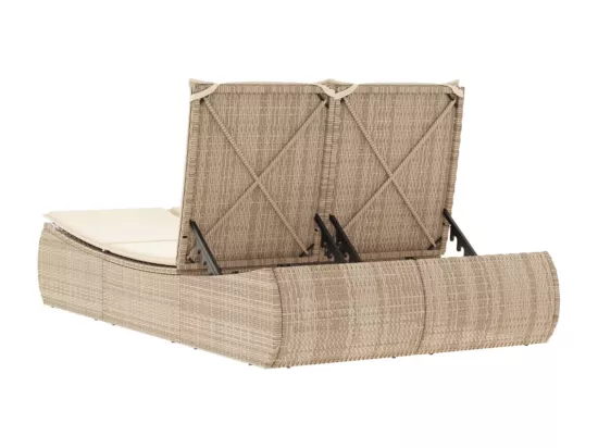 Chaise longue double avec coussins beige résine tressée