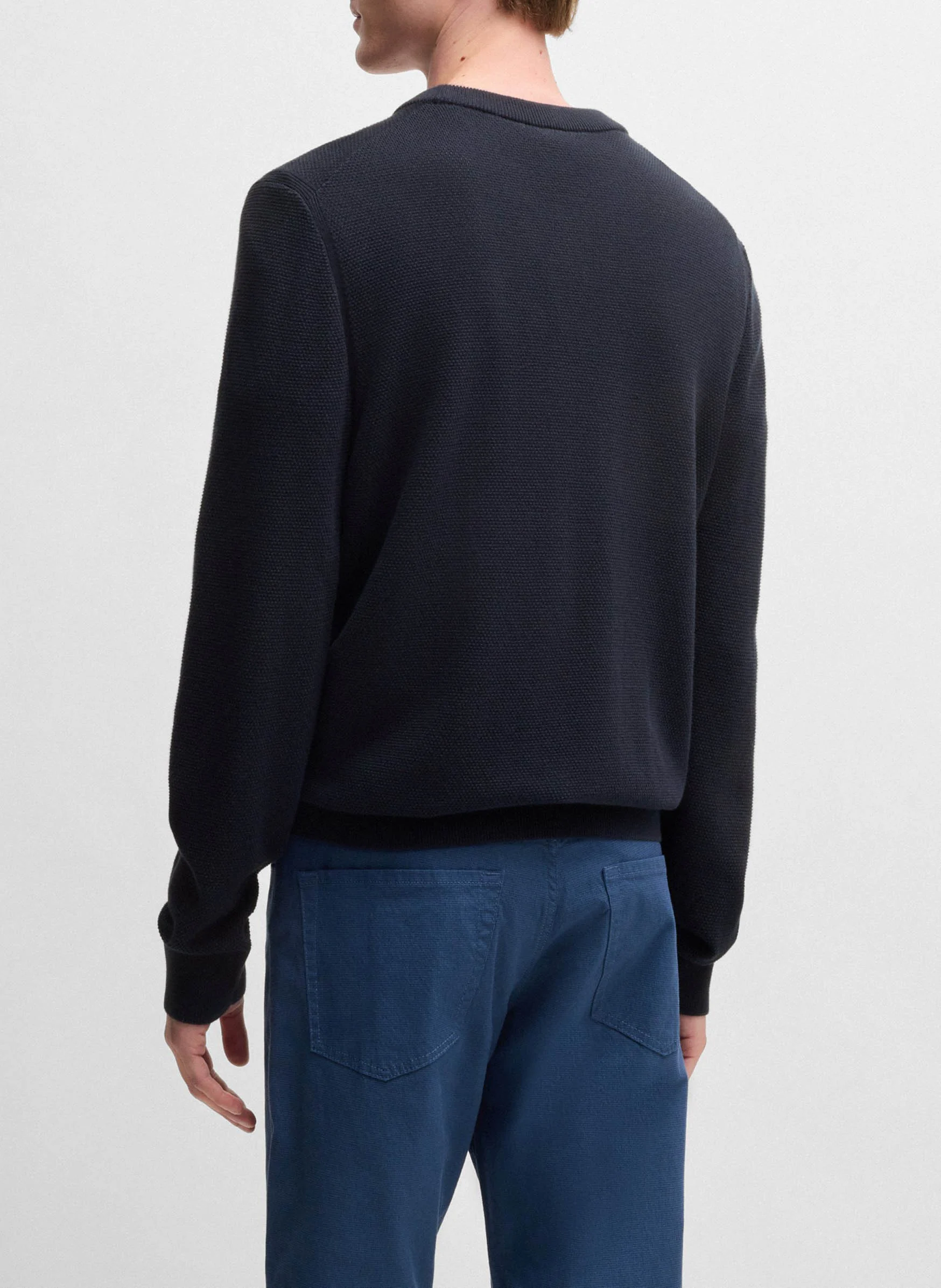 Pull col rond en coton | Bleu