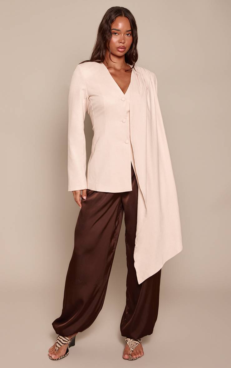 Gris Pierre Blazer Cape Ajusté Beige À Manches Longues