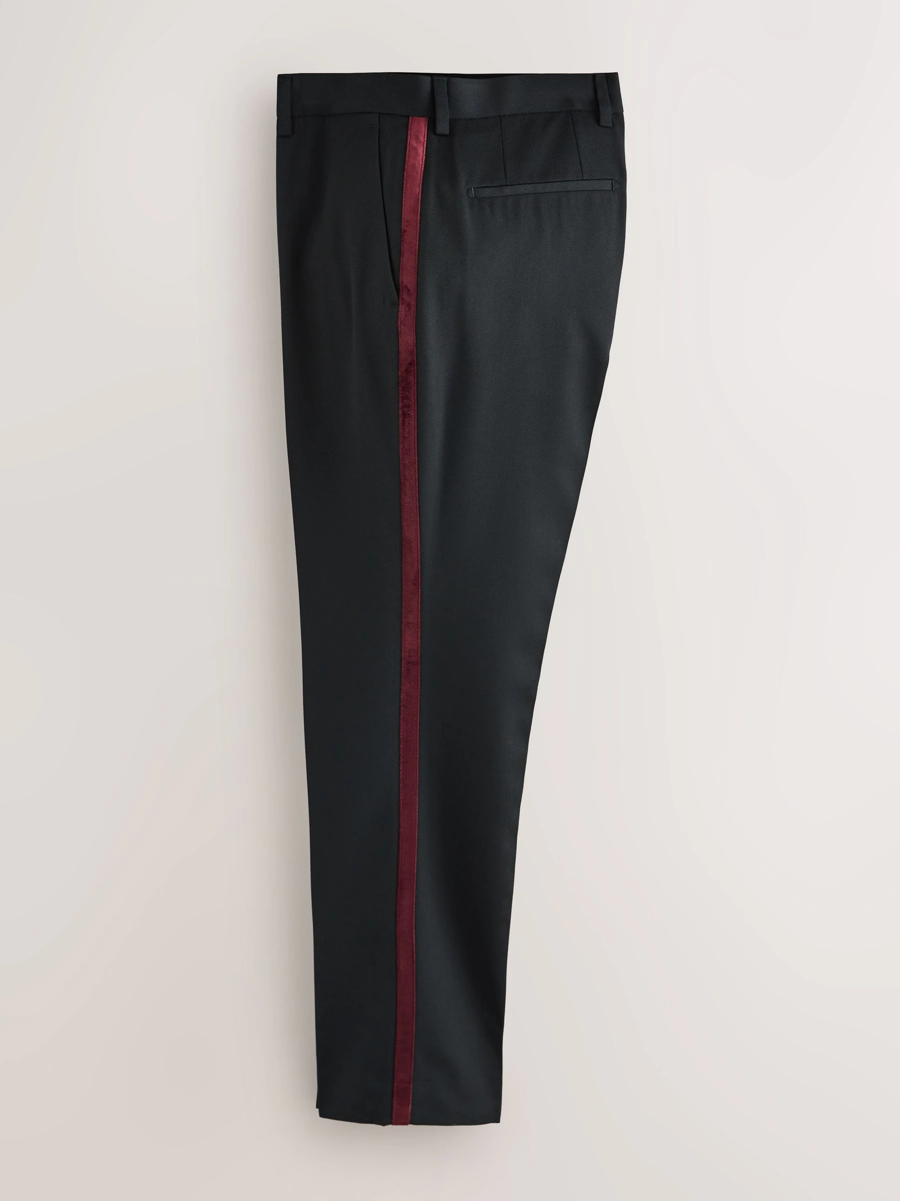 Zwart/bordeauxrood - Regular Fit Smart Tuxedo Trousers With Velvet Side Tape Detail