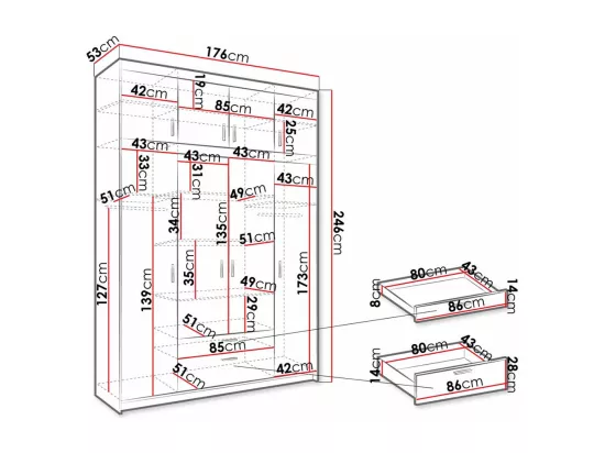 Armoire Novduni 106, Blanc, 246x176x53cm, Portes d'armoire: Avec des charnières