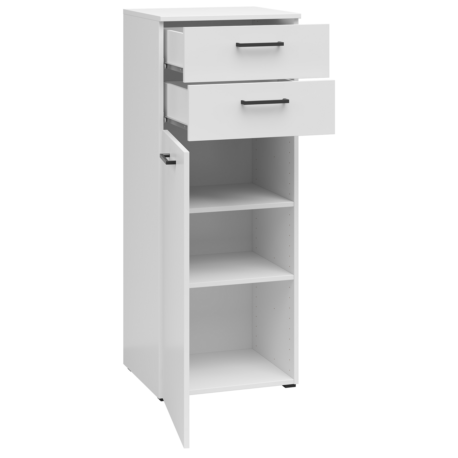 Kommode - weiß - eine Tür - 2 Schubkästen - 45 cm