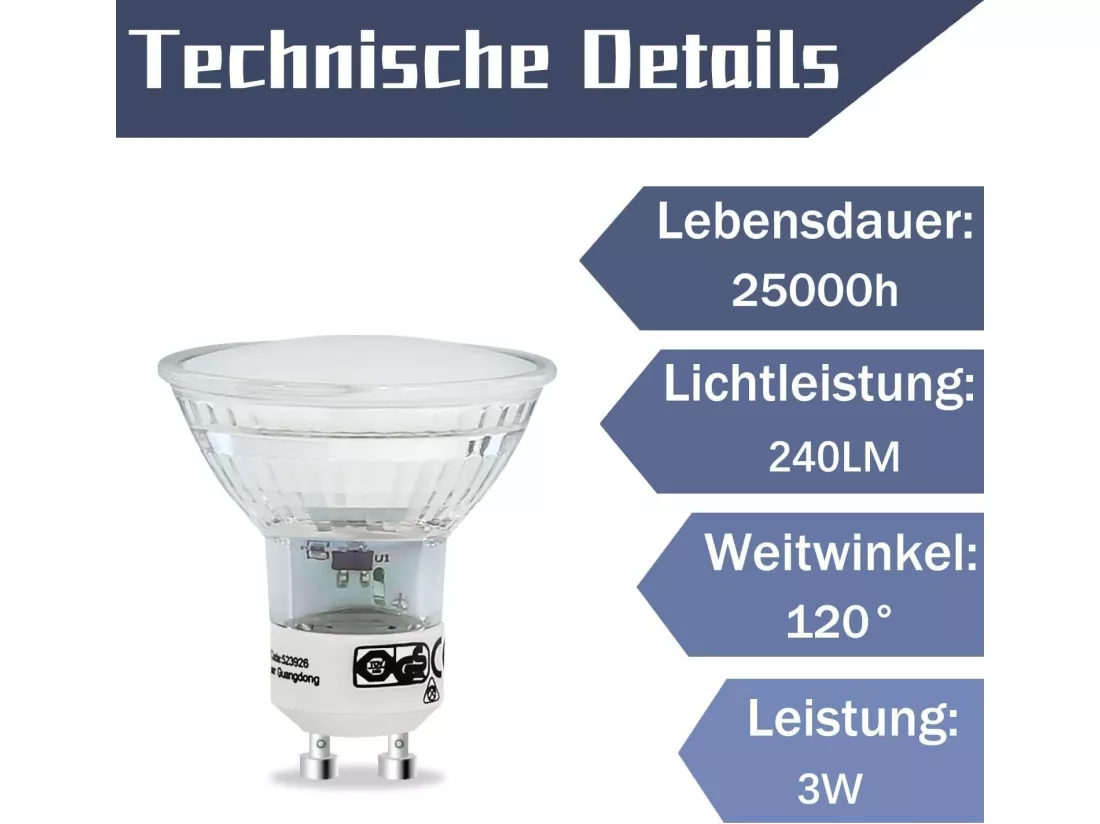 NETTLIFE Lot de 10 Ampoules LED GU10 Blanc Chaud 4W - PAR16 Spot Encastrable Angle de Faisceau 120° Éclairage 3000K Lampe de Cuisine Plafonnier