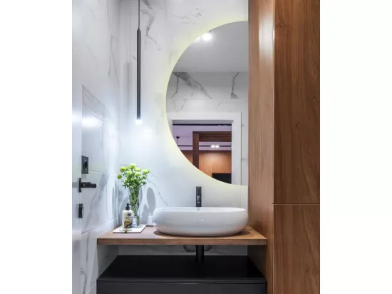 Miroir mural Loft LED moderne demi-circulaire 90 cm - lumière chaude
