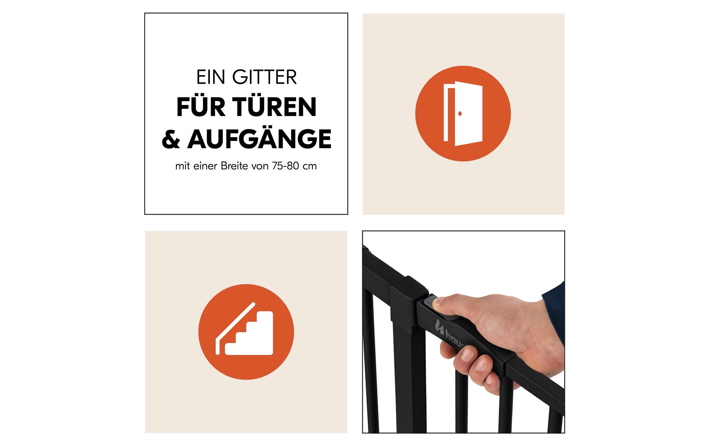 Türschutzgitter Clear Step 2 Schwarz 75 cm - 80 cmBarrierefreies, manuell schliessendes Tür- und Treppenschutzgitter-Set