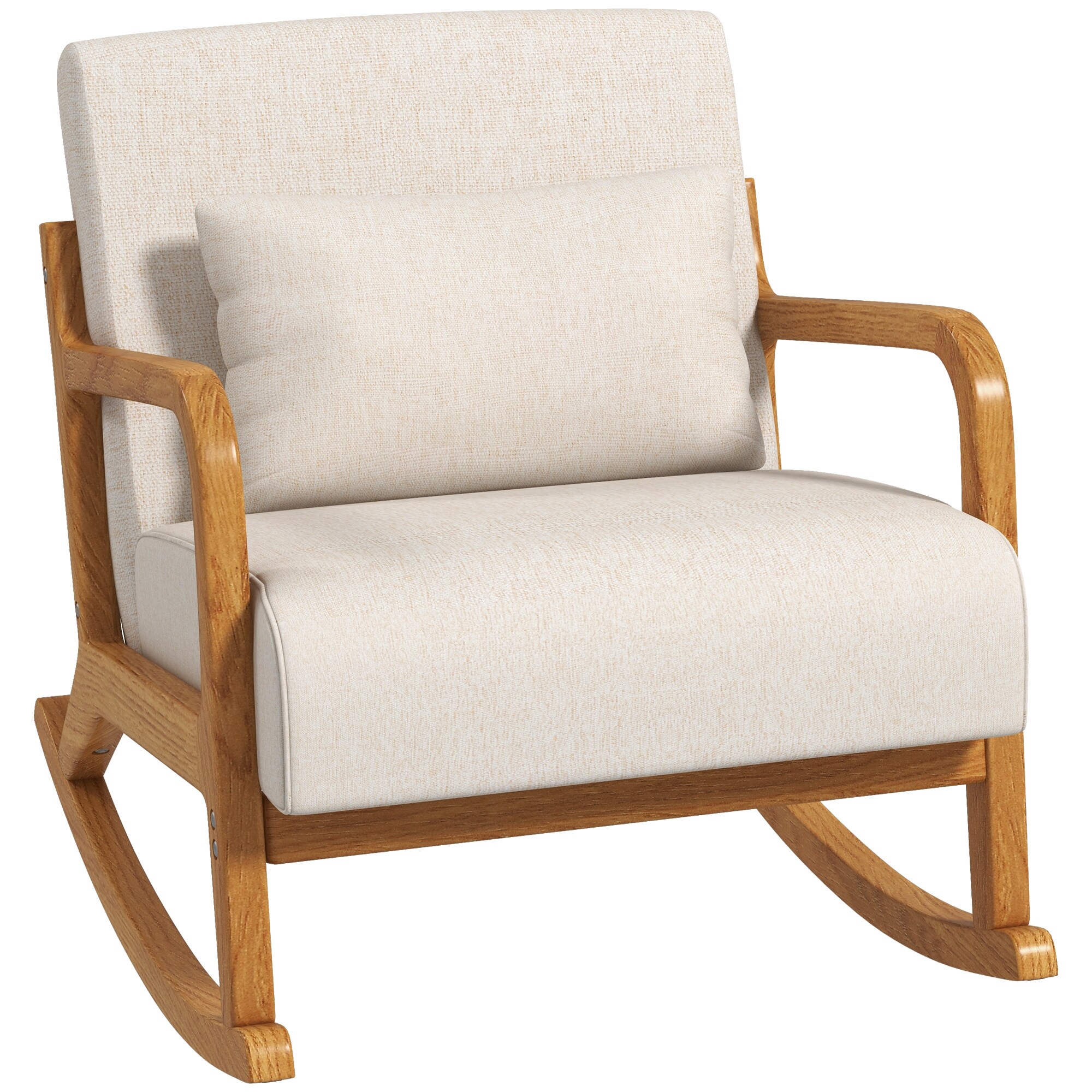 HOMCOM Schaukelstuhl mit Kissen weiß 64,5L x 92B x 81,5H cm