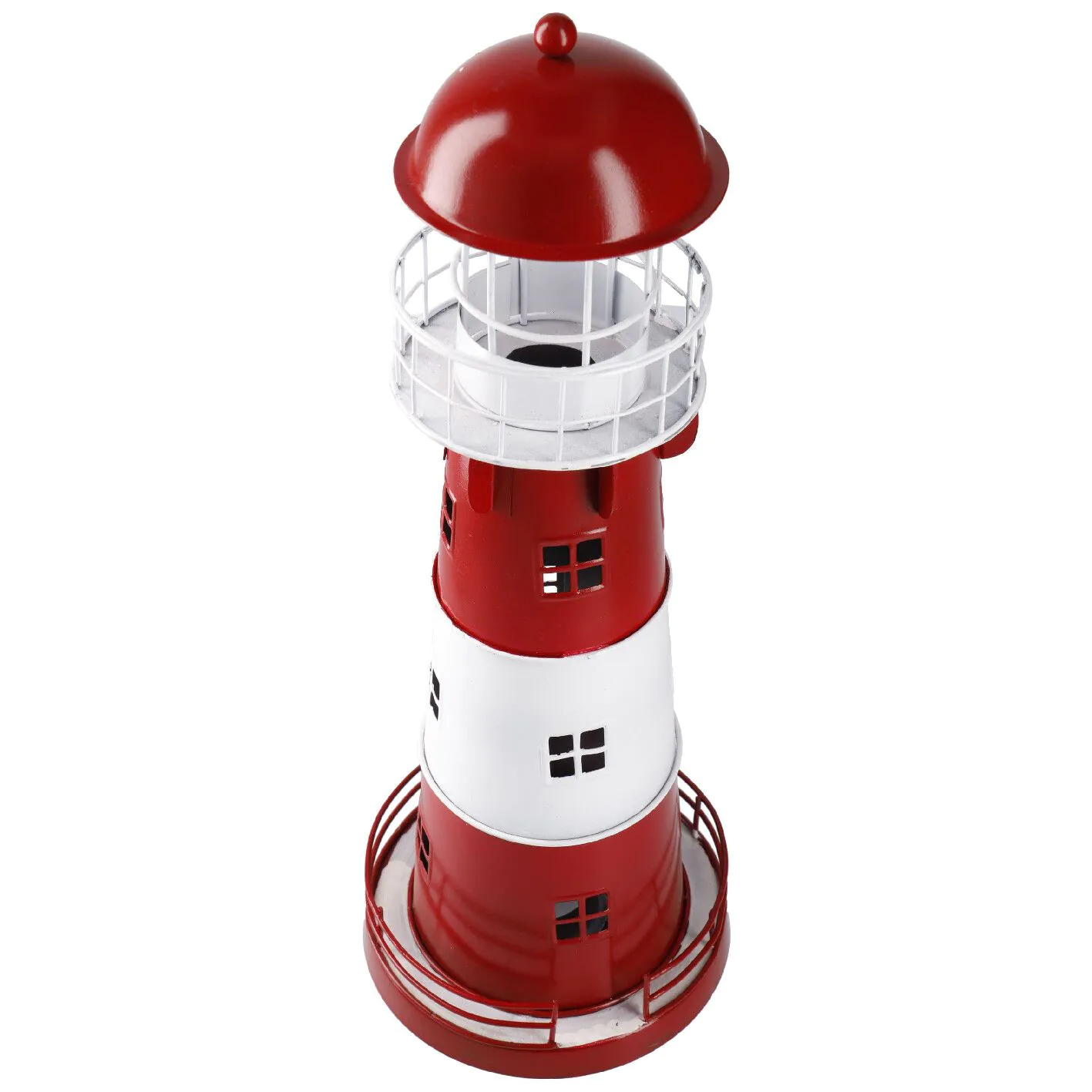 Windlicht Leuchtturm, rot/weiß, 36 cm