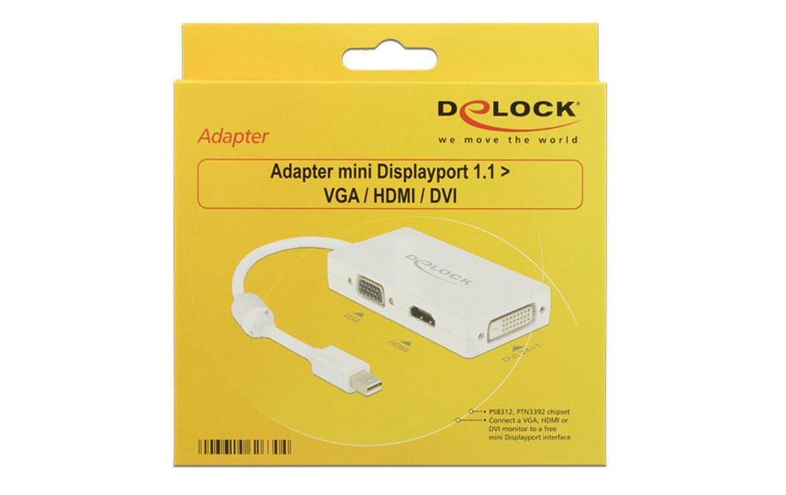 Multiadapter Mini-DisplayPort - DVI-D/HDMI/VGAMini Displayport 1.1 Stecker zu VGA/HDMI/DVI-Buchse, passiv, weiss