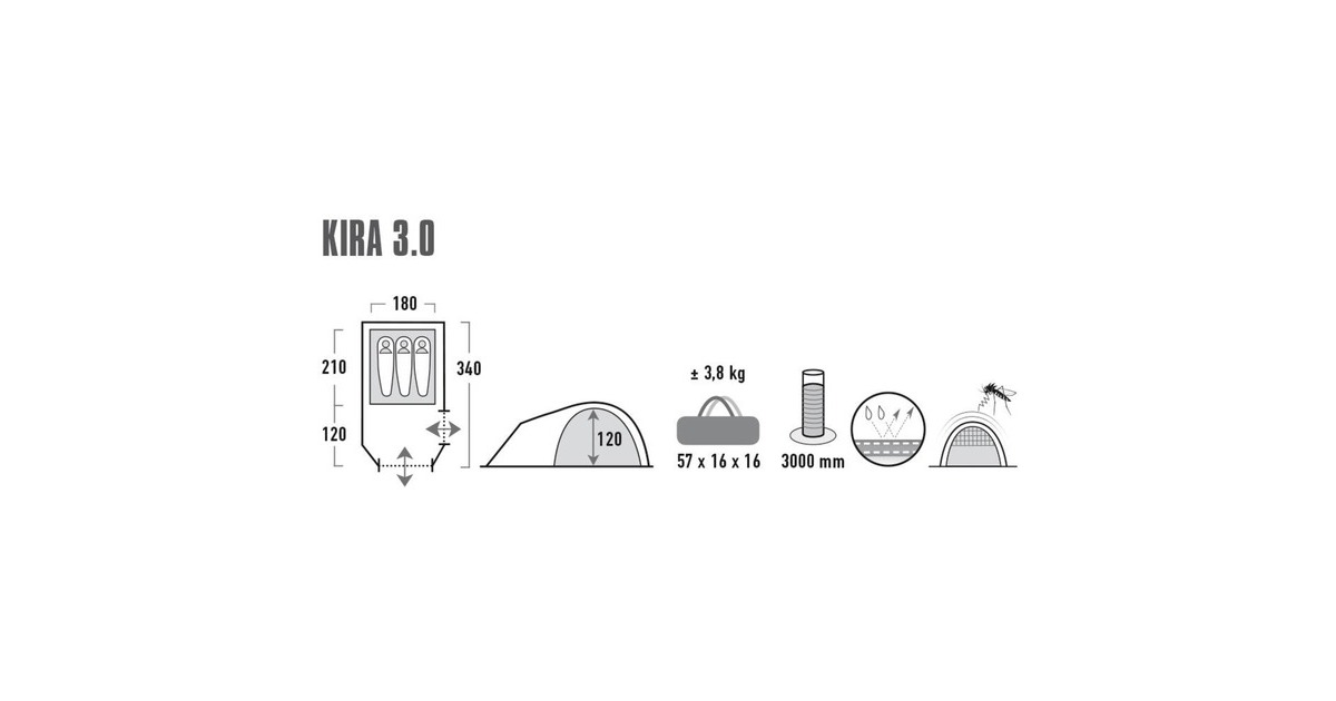 High PeakKira 3.0 tent  (Grijs/neongroen)