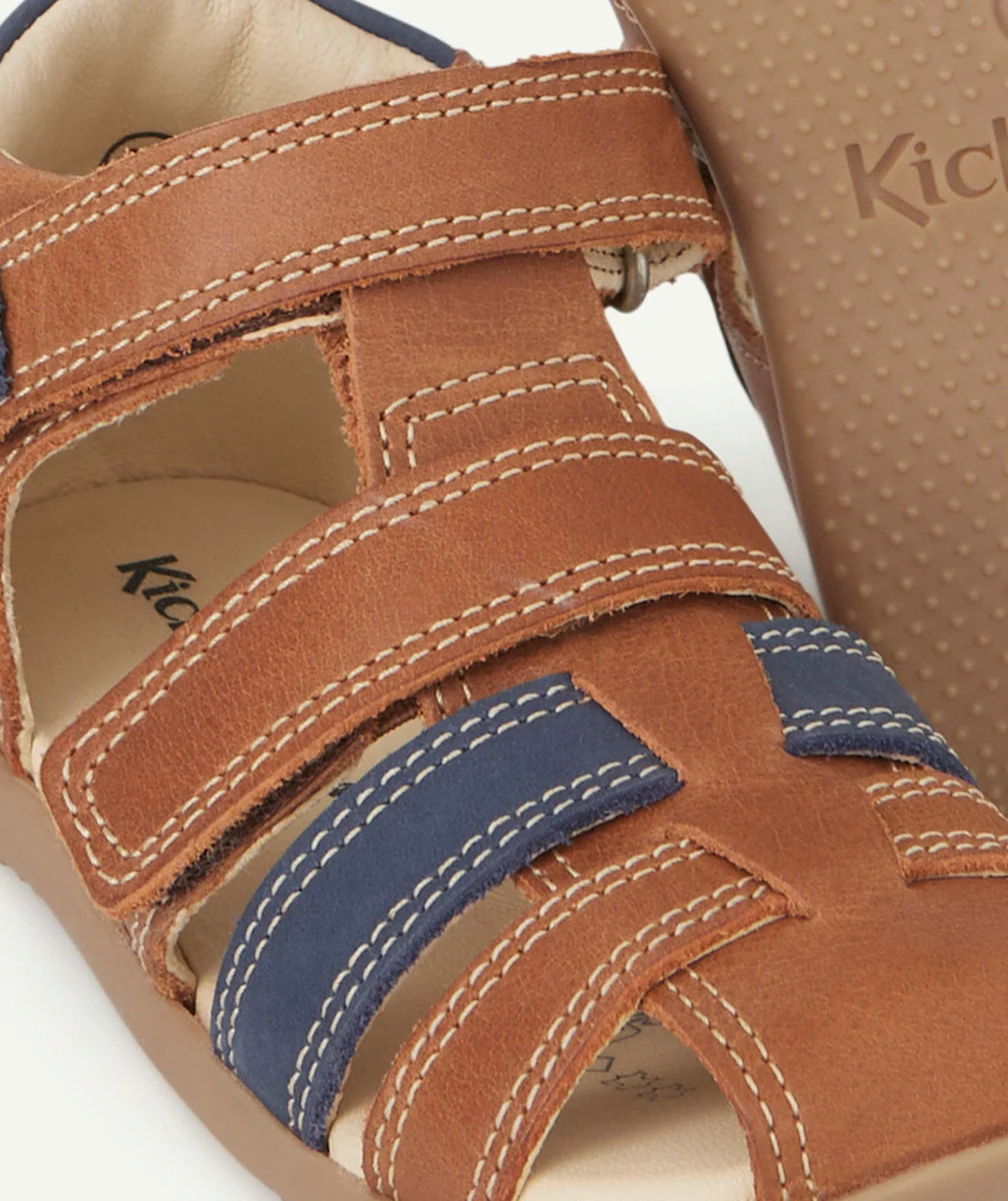 KICKERSSANDALES BÉBÉ BIPOD CAMEL ET BLEU MARINE EN CUIR