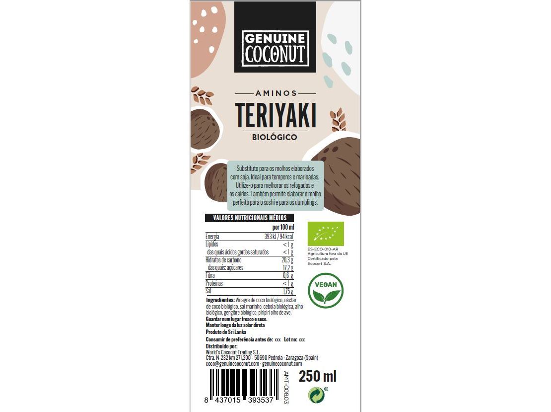MOLHO TERIYAKI GENUINE COCONUT DE COCO BIO 250ML