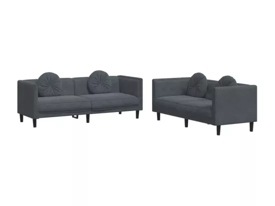 Ensemble de canapés 2 pcs avec coussins gris foncé velours