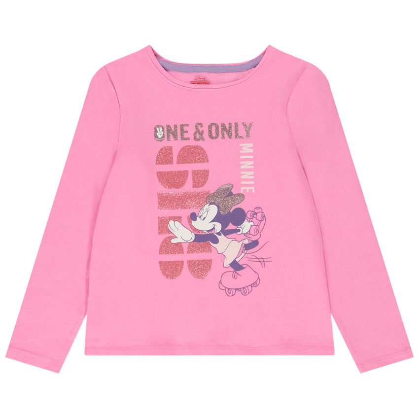 T-shirt manches longues print glitter Minnie Disney pour fille - Multicolore