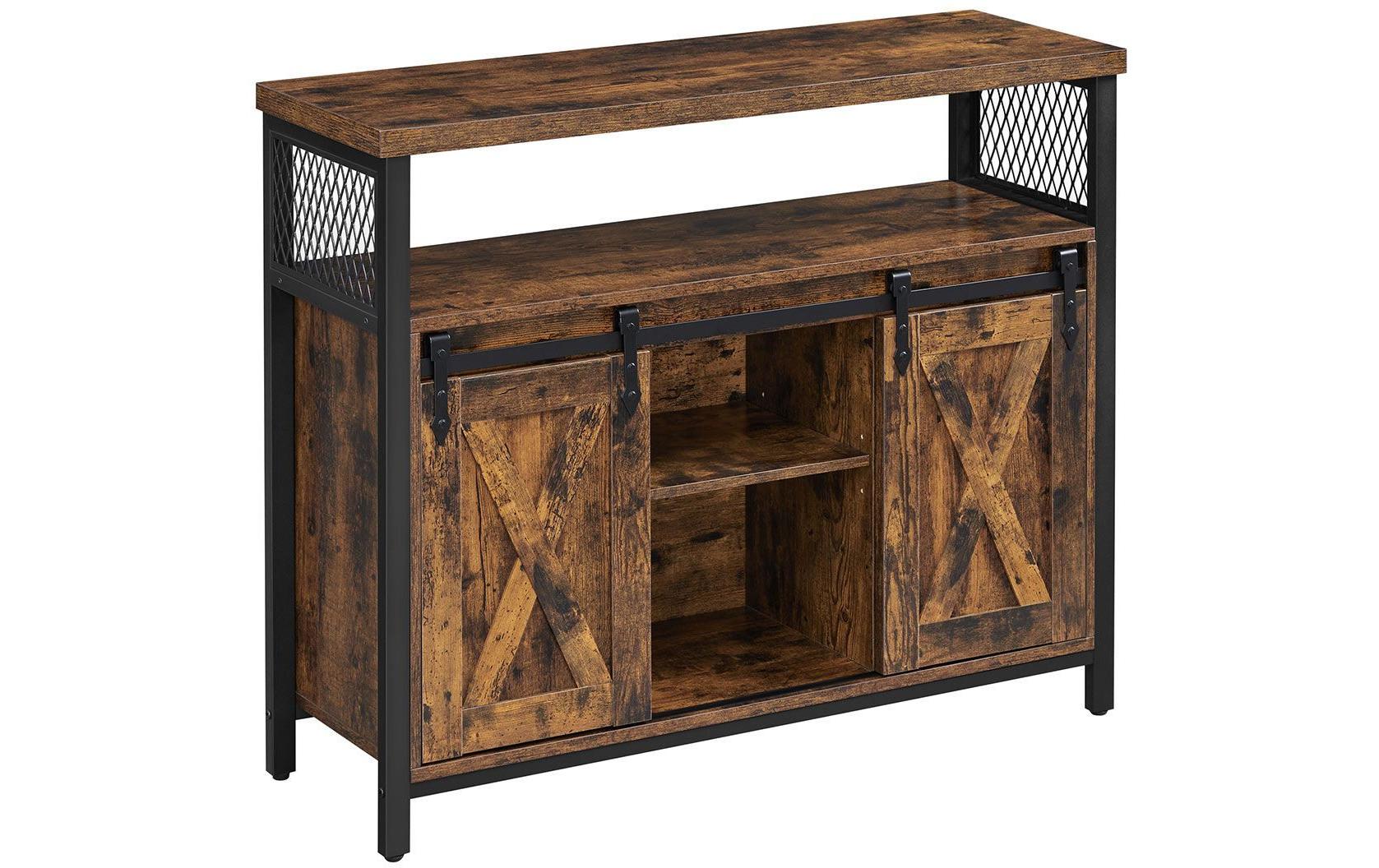 Sideboard mit 2 Schiebetüren 100 x 80 cm, Braun/Schwarz<br>Sideboard