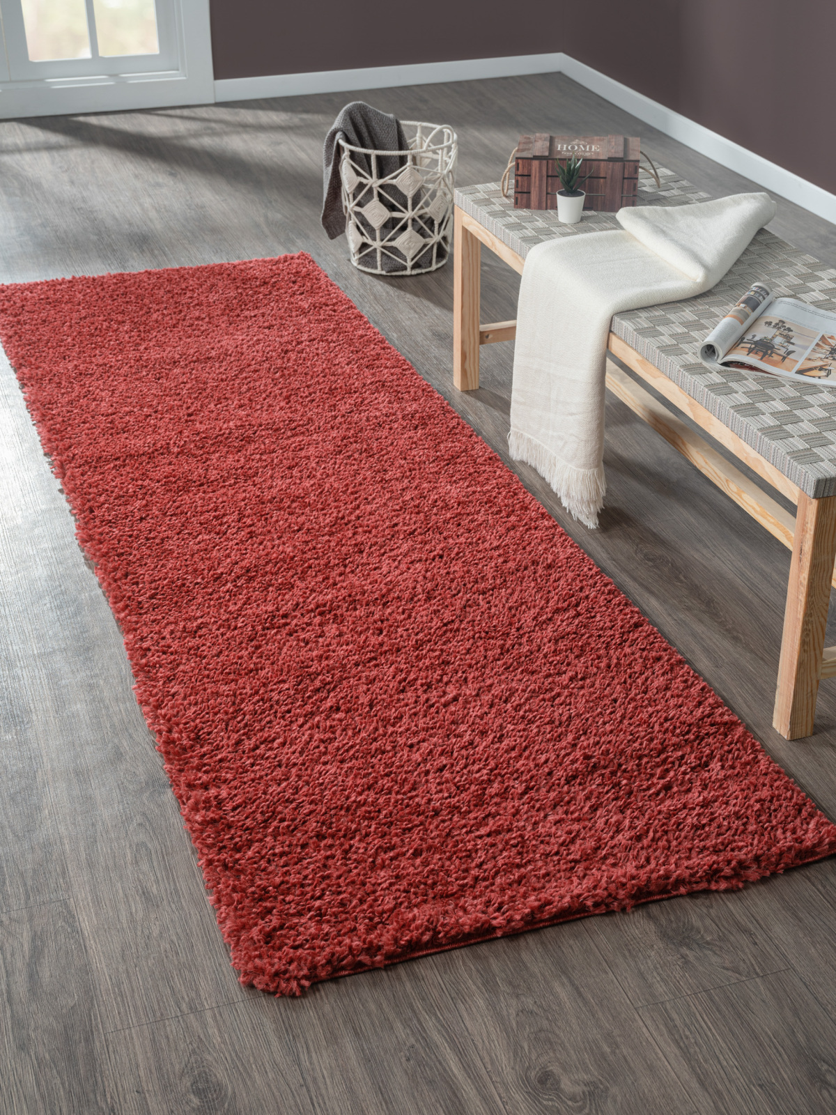 Teppich MY SHAGGY - weinrot - 80x250 cm