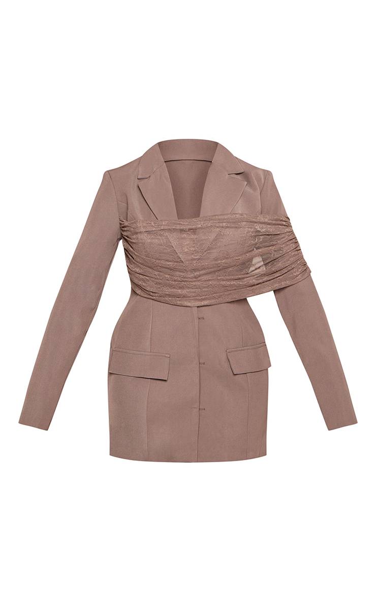 Taupe Robe Blazer À Détail En Dentelle