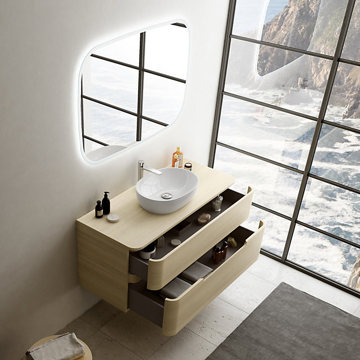 Ensemble salle de bains L. 119 cm meuble sous vasque + plan de toilette décor bois natuel Alba
