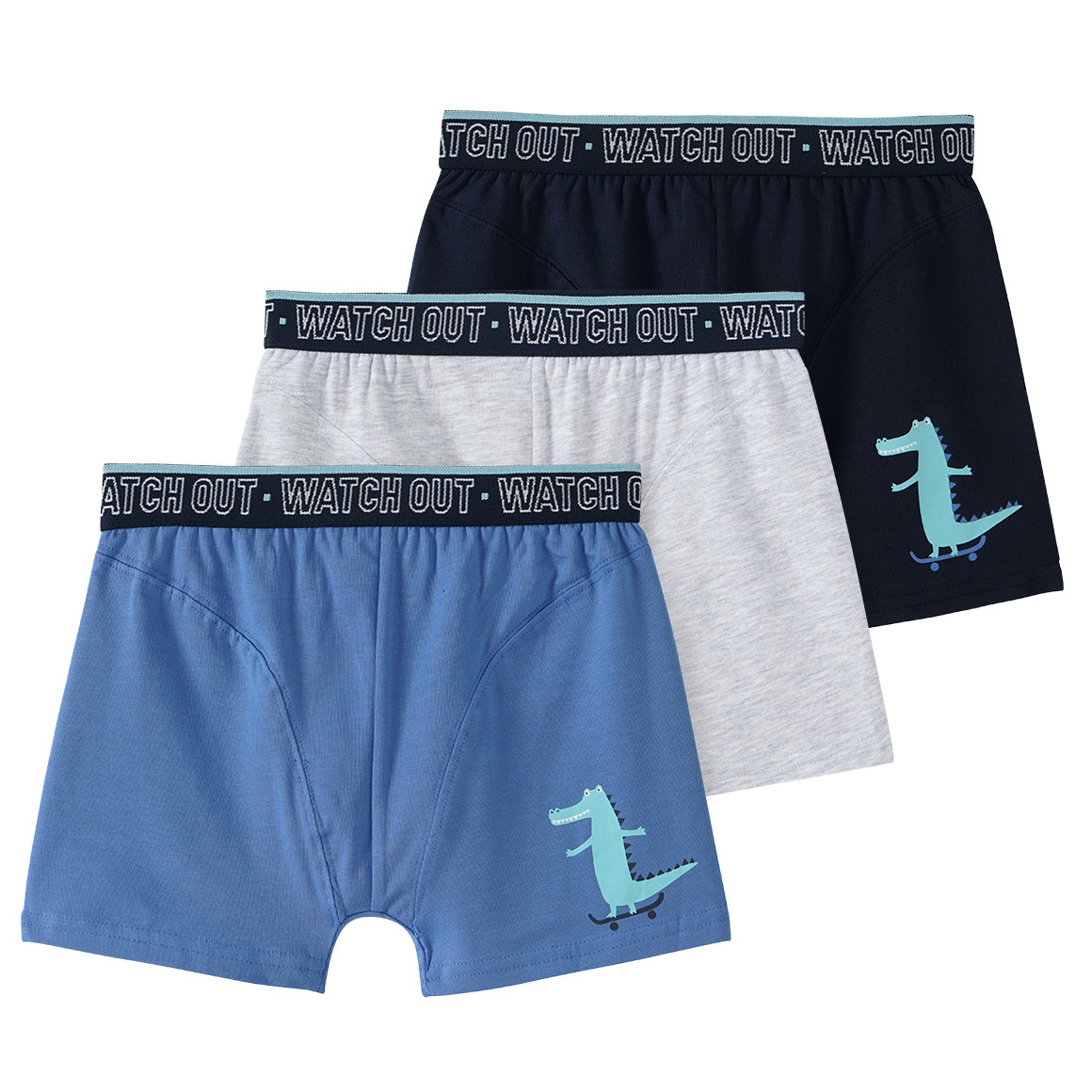 Yigga 3 Jungen Boxer mit Bio-Baumwolle hellblau / hellgrau / dunkelblau