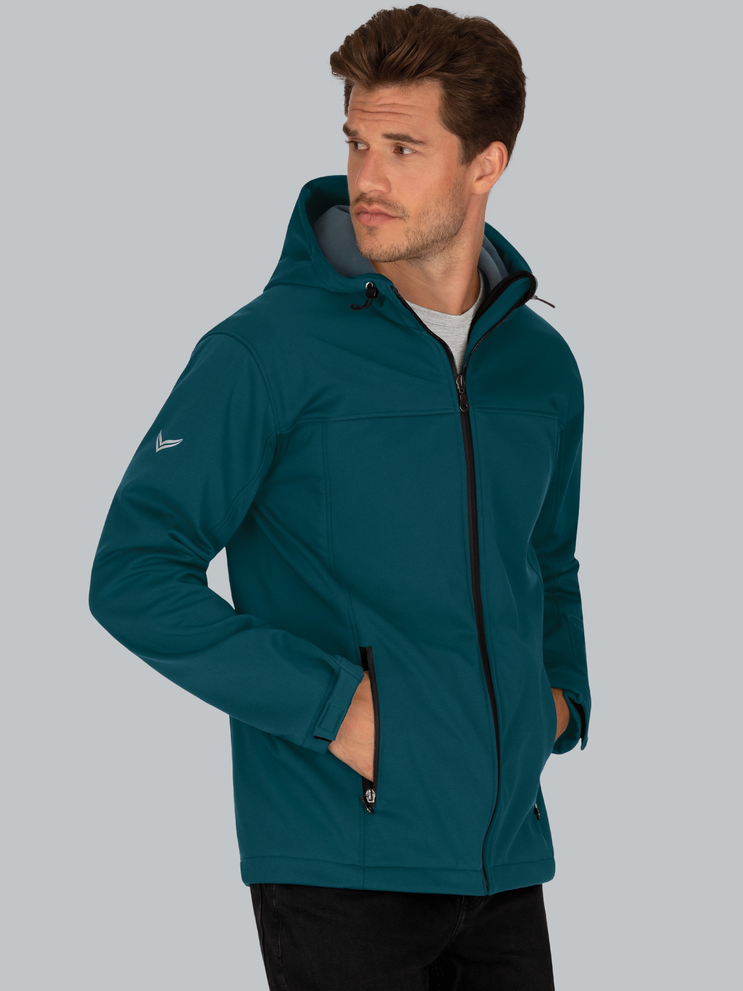 Klassische Softshell–Kapuzenjacke Saphir
