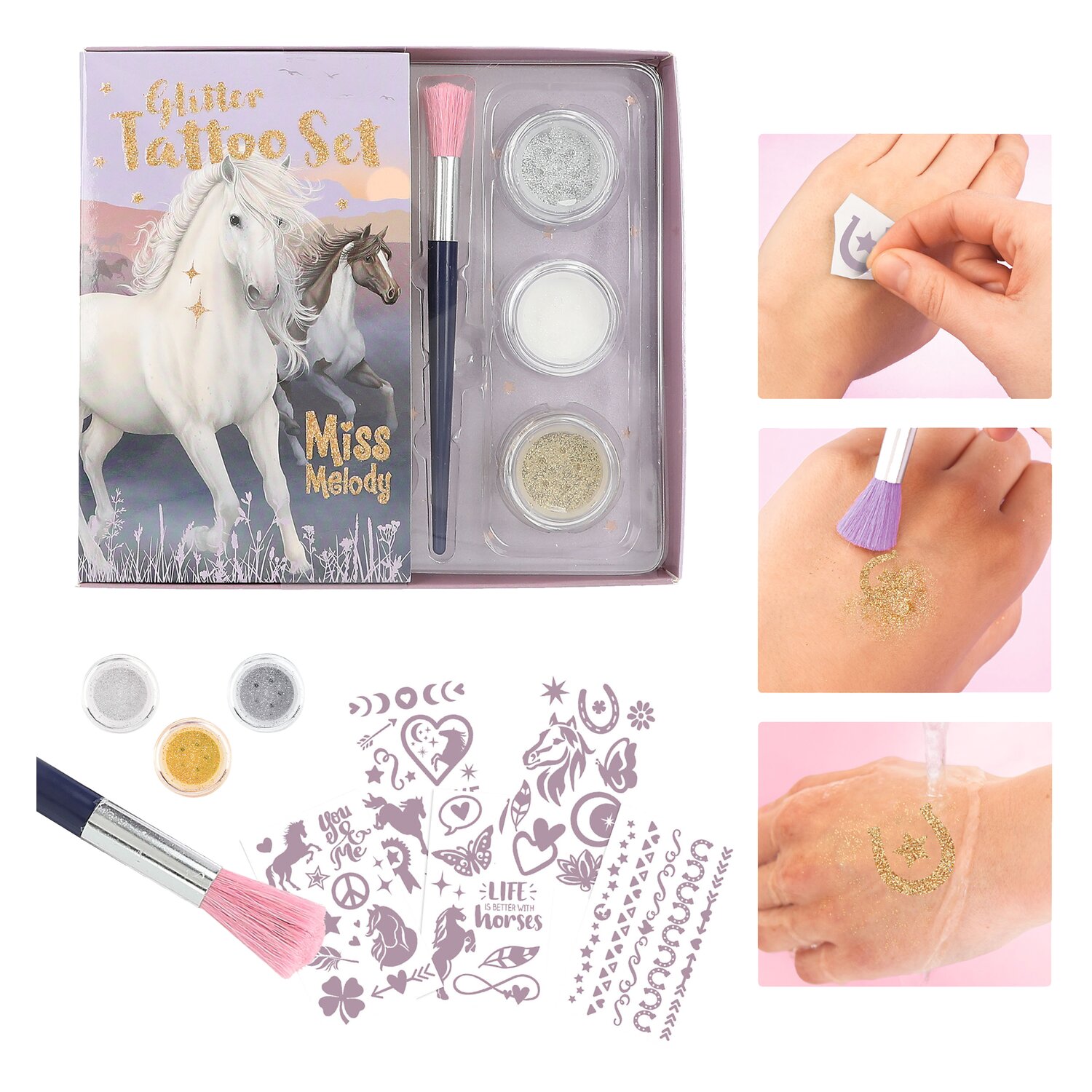 Miss Melody Glitzer Tattoo-Set Night Horses