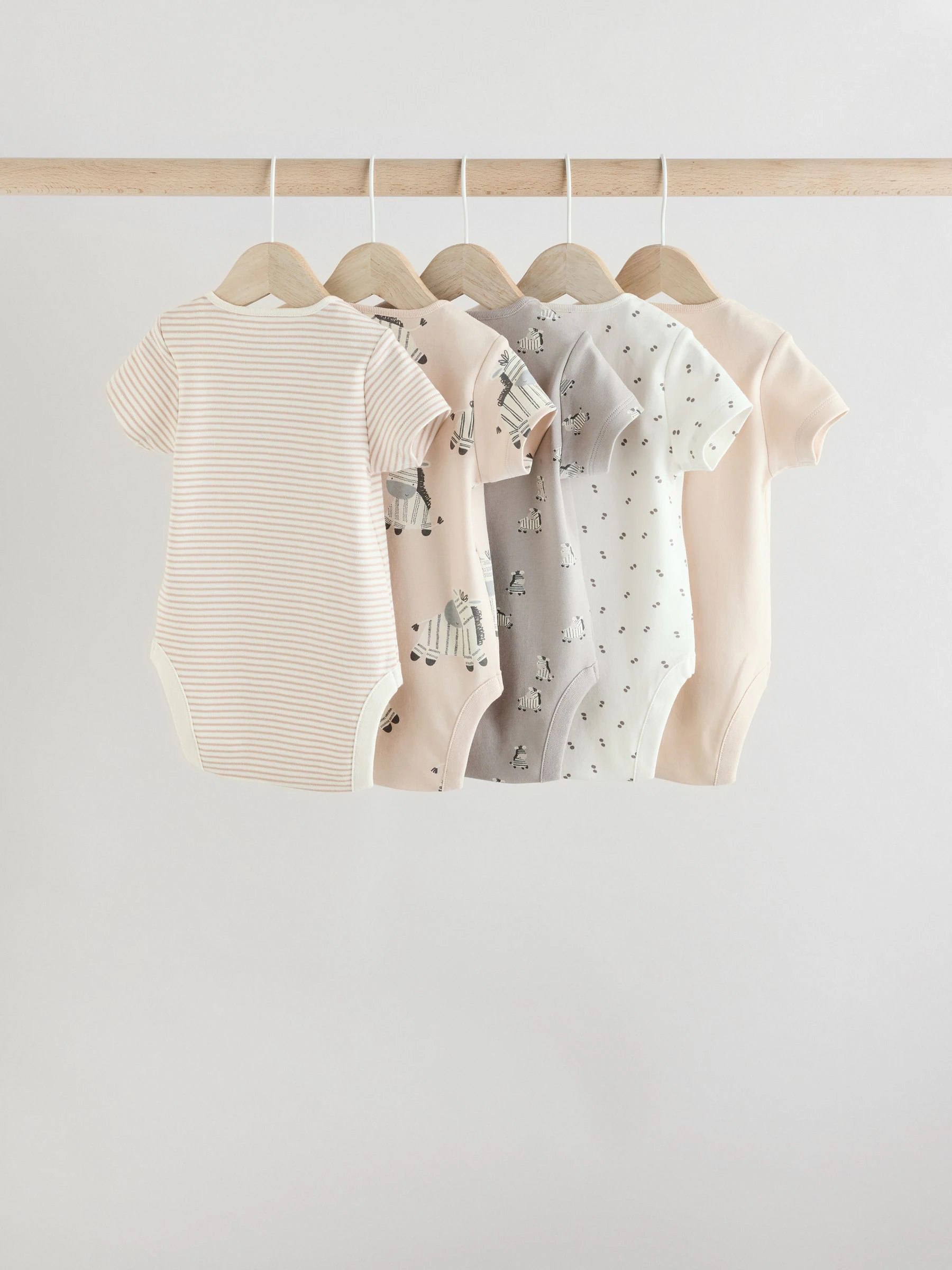 Grijs met zebraprint - Baby Bodysuits met Korte mouwen 100% katoen 5 verpakking