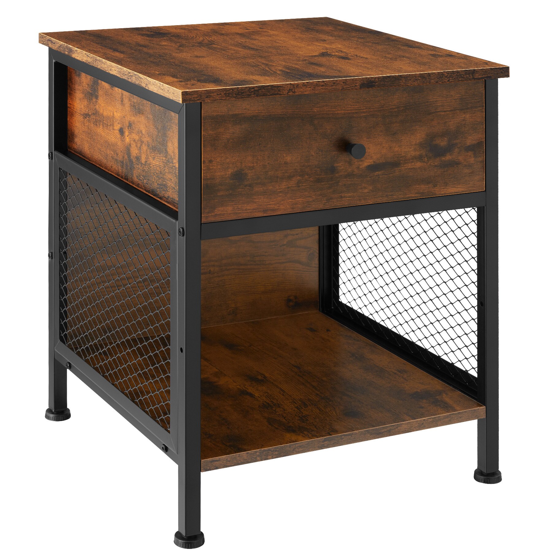 tectake® Nachttisch, Industrial Style, Ablage, Schublade und Staufach mit seitlichen Gitterflächen, 45 x 46 x 55,5 cm