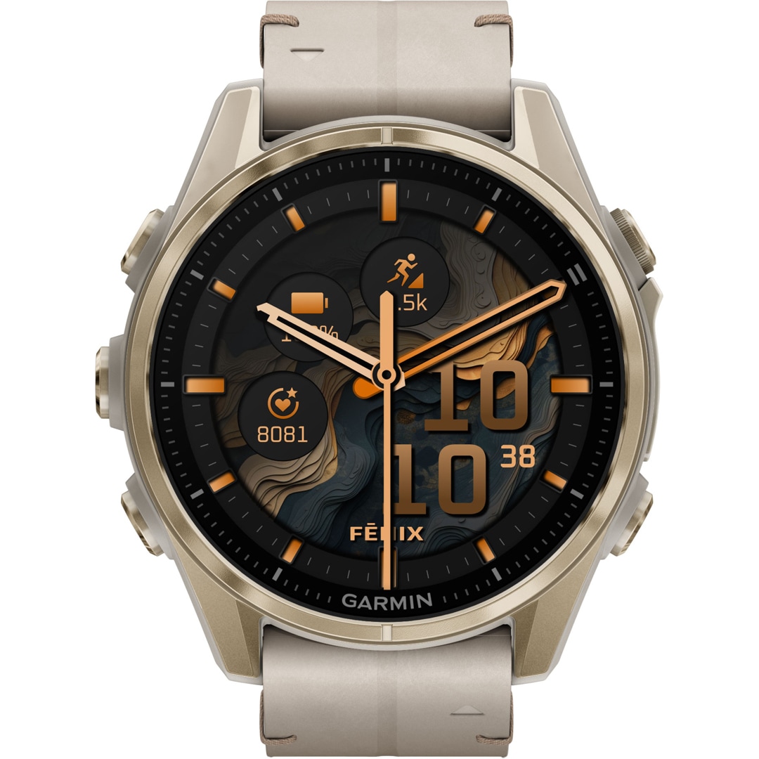 Garmin Fenix 8 - 43mm AMOLED Sapphire Softgold / Leder Kalkstein