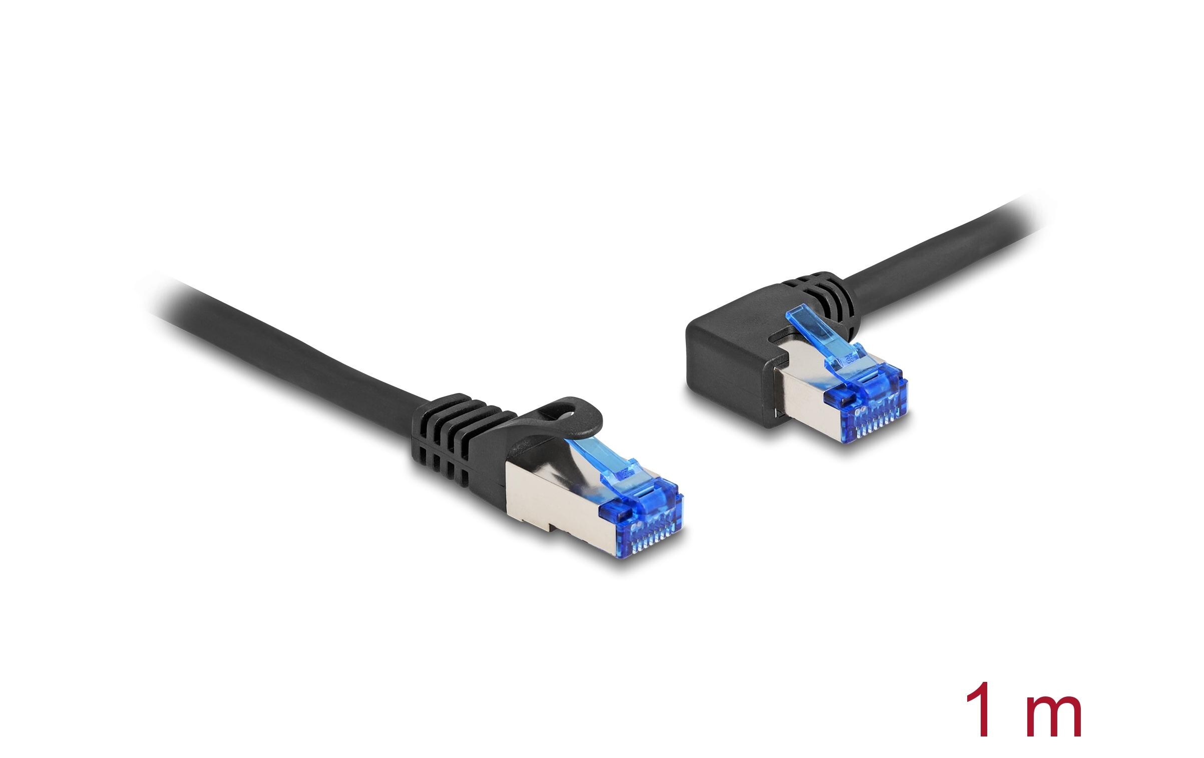 Patchkabel links gewinkelt Cat 6A, S/FTP, 1 m, SchwarzDelock RJ45 Netzwerkkabel Cat.6A S/FTP gerade / links gewinkelt 1 m schwarz