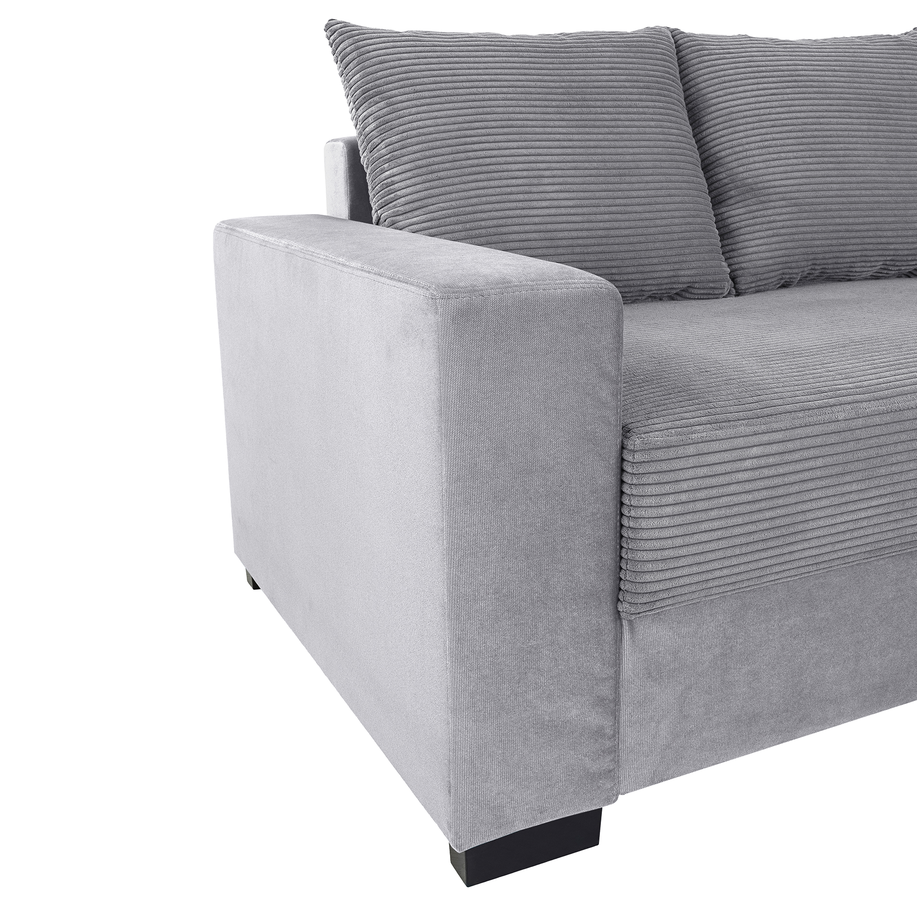 Ecksofa - hellgrau - Cord - Ottomane rechts