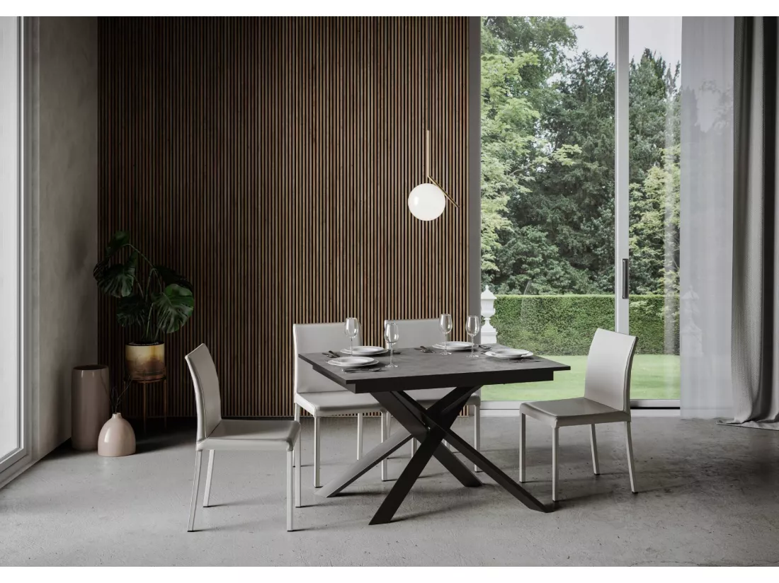 Table extensible 90x120/180 cm Ganty Anthracite Spatulé bande de chante Anthracite cadre Anthracite