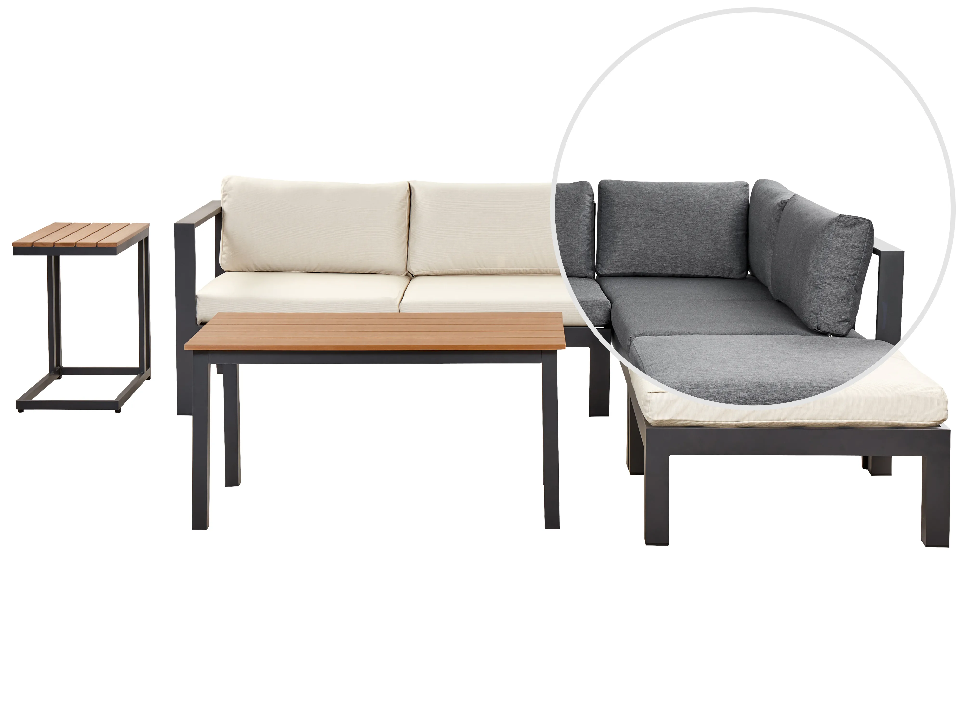 Tuin hoekloungeset met tafel 5-zits MESSINA linkszijdig Grijs/beige