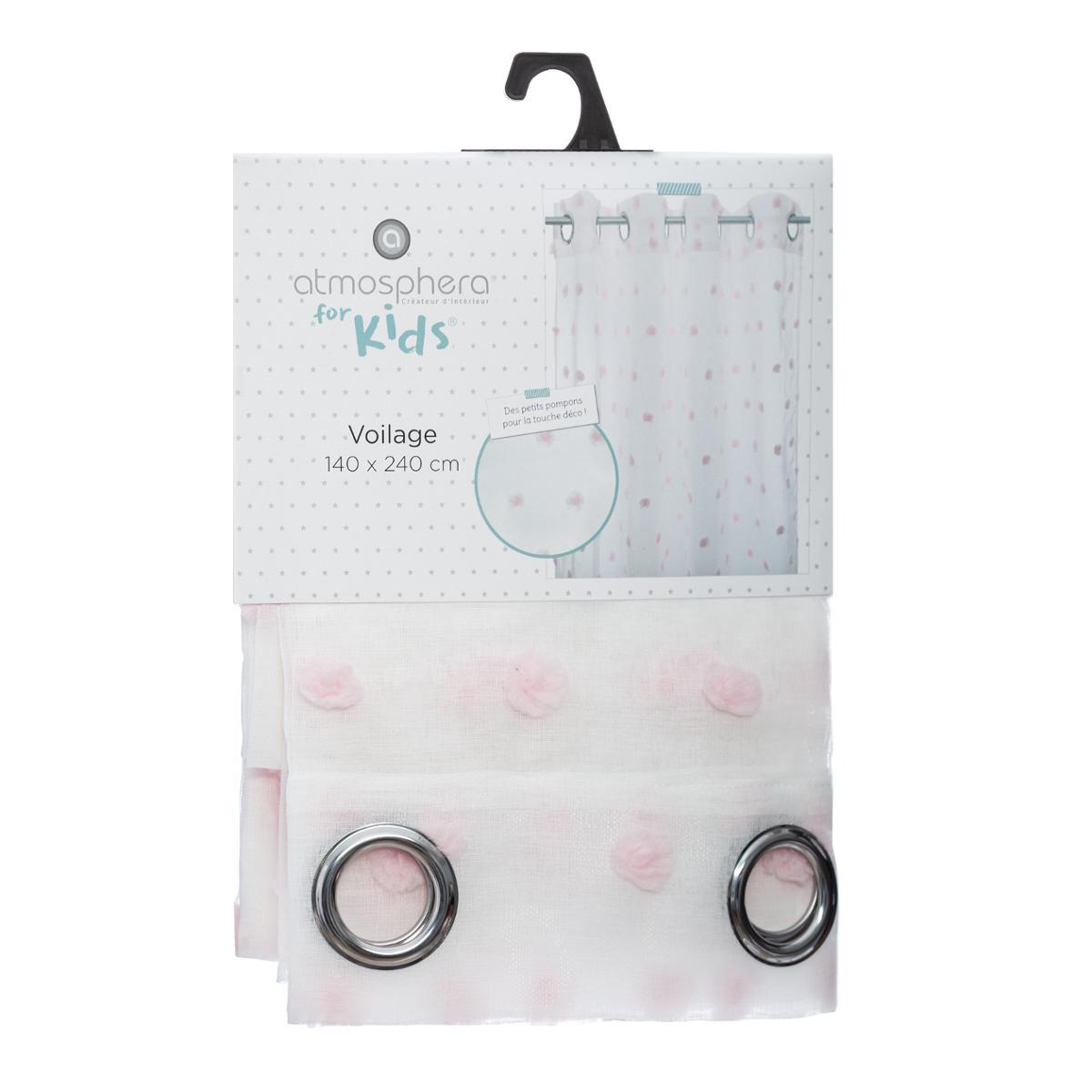 RIDEAU MULTI POMPOMS ROSE 240X140CM