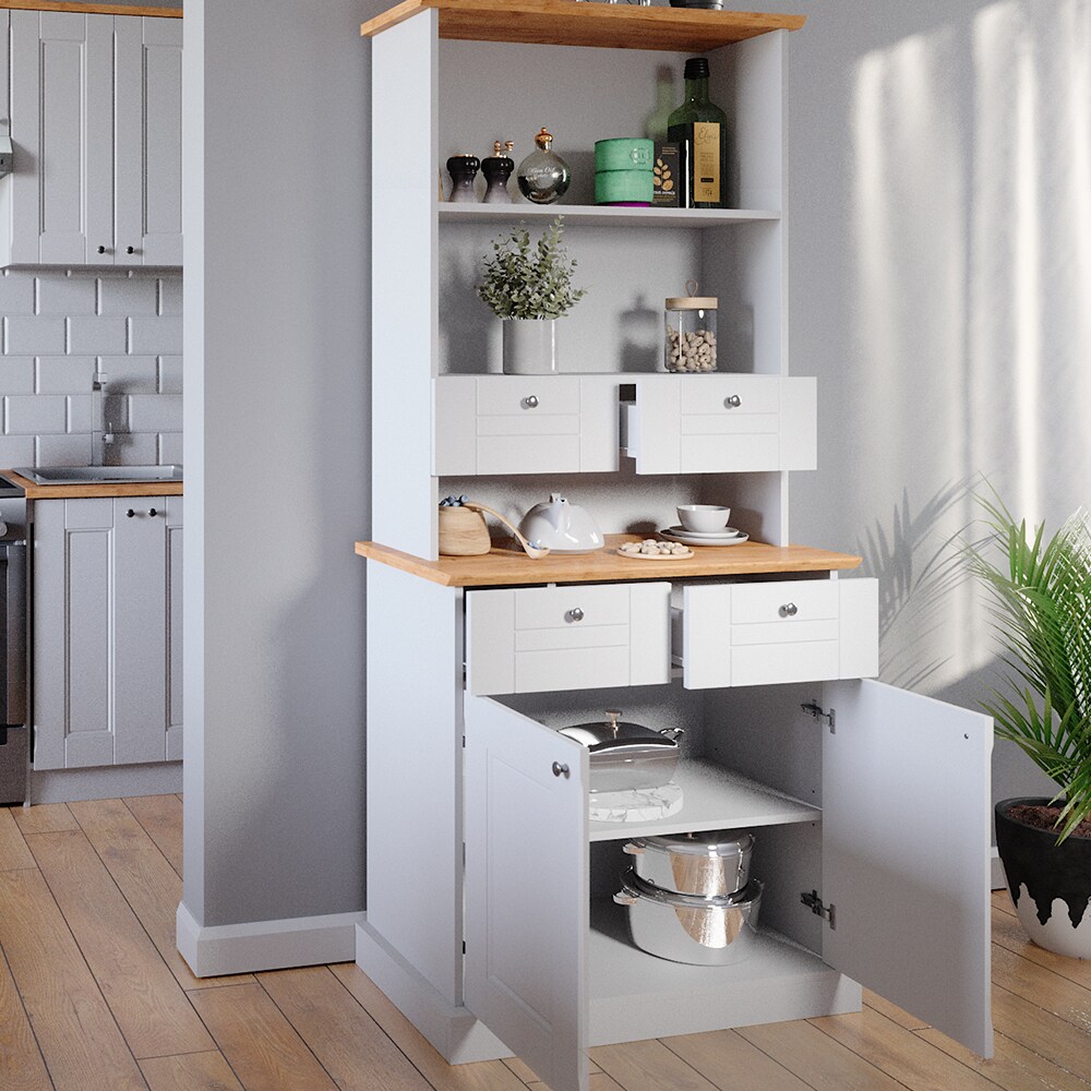 Vicco Küchenvitrine Kommode Küchenregal Bergamo Weiß Eiche Küchen Schrank 83x84 cm Vintage Ablage Schublade Schranktür Anrichte Küchenmöbel
