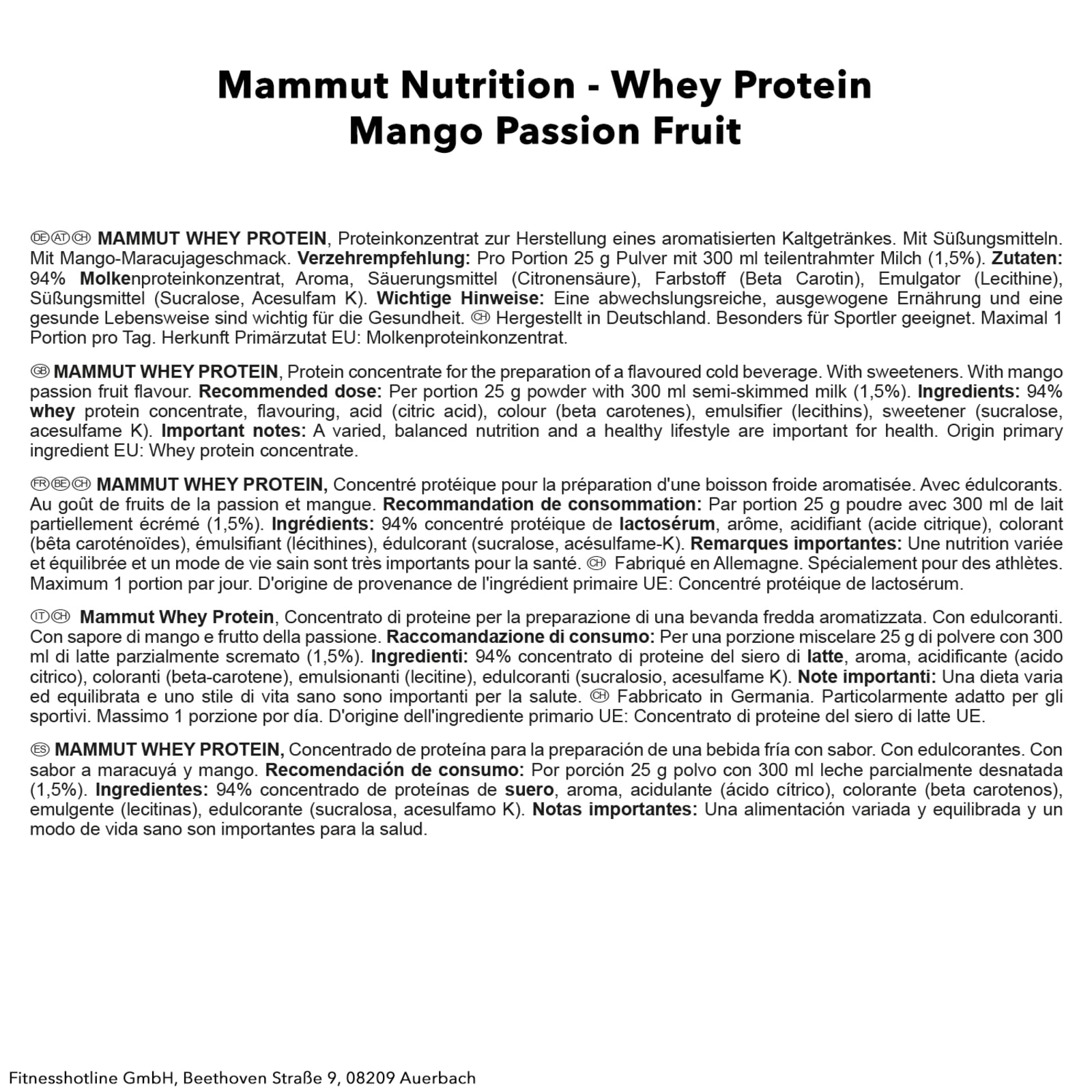 Mammut Whey Protein - 1000g - Mango Passion Fruit
