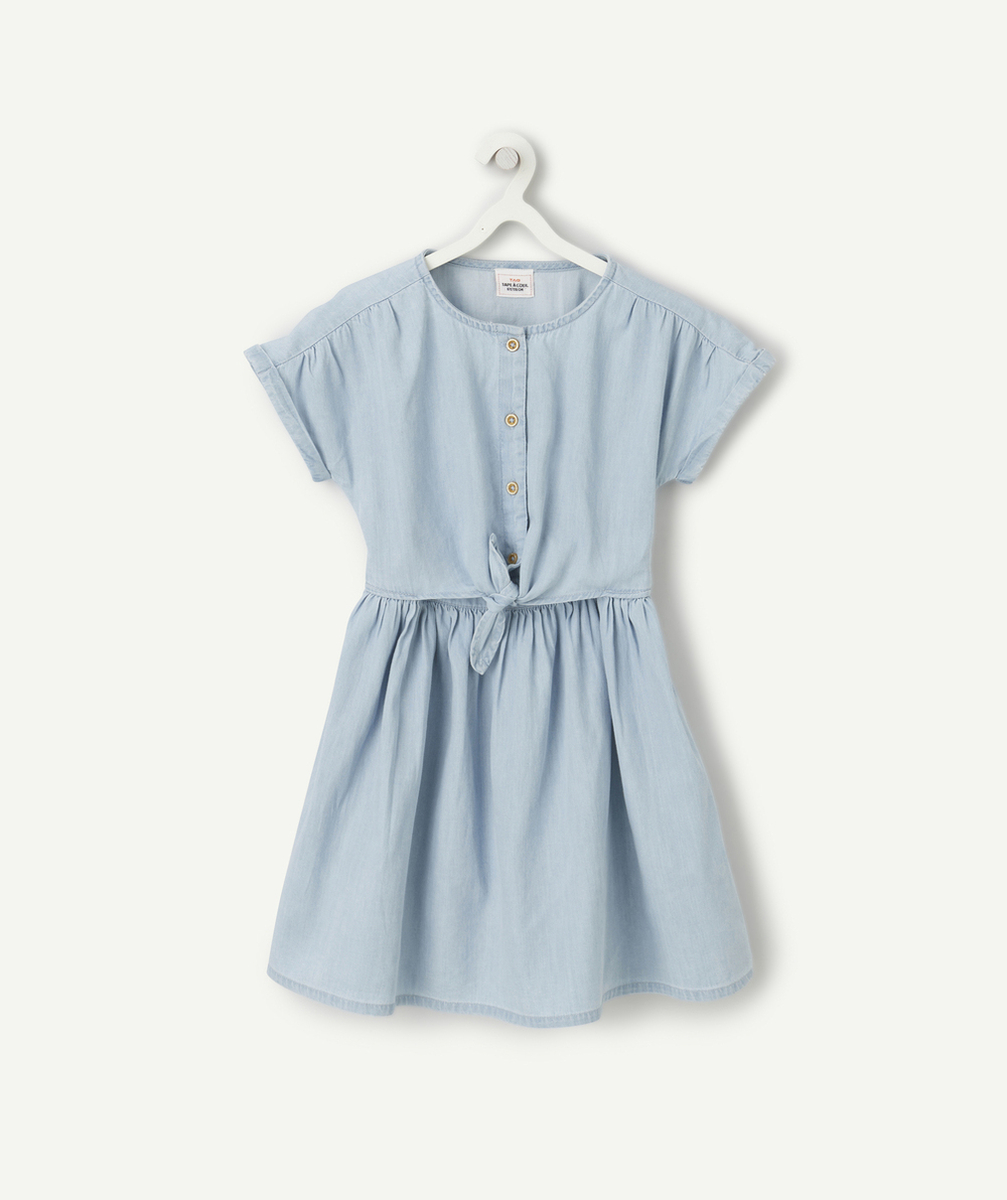 robe manches courtes fille en denim low impact avec noeud