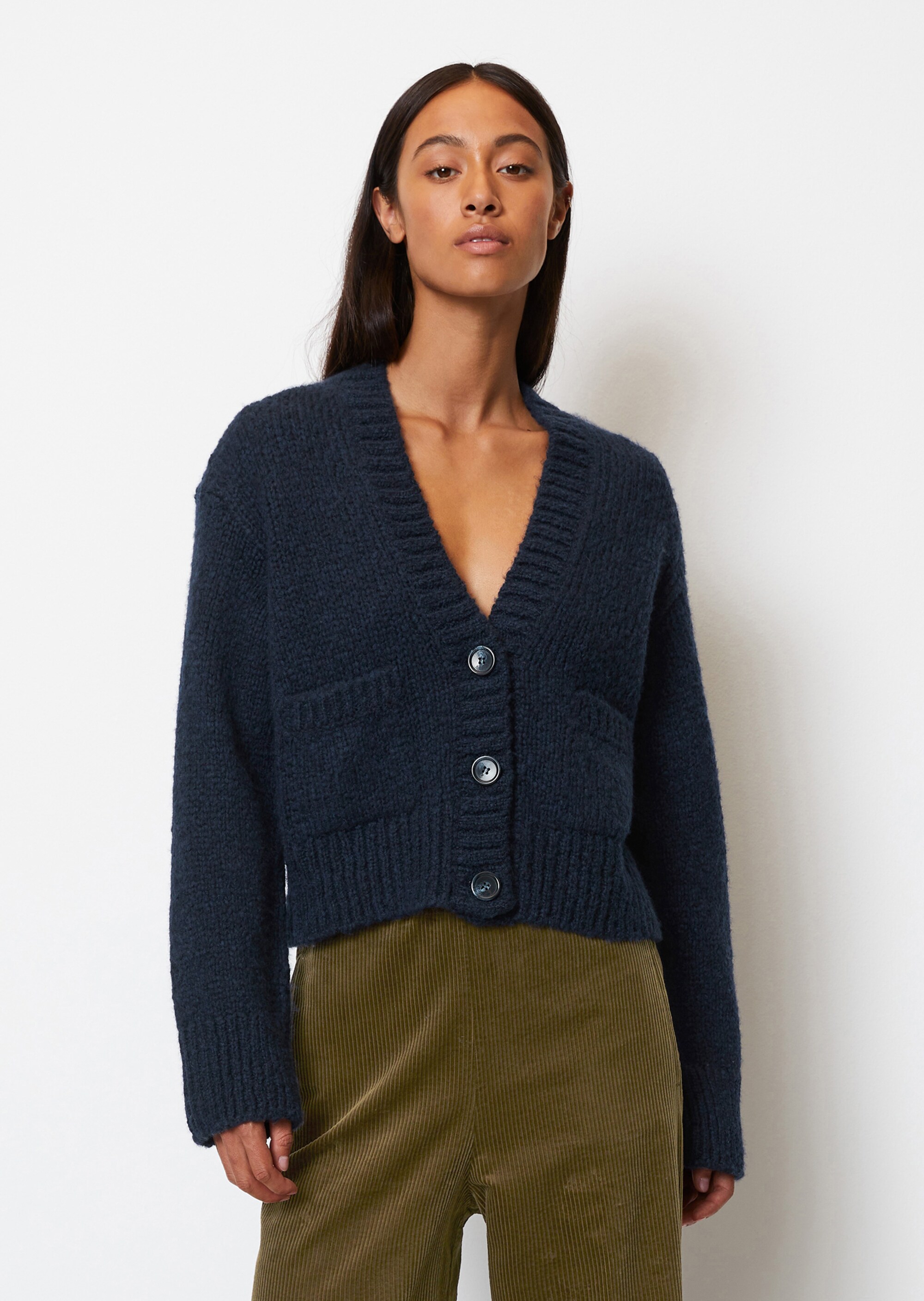 V-Neck-Cardigan looseaus Schurwolle-Mix