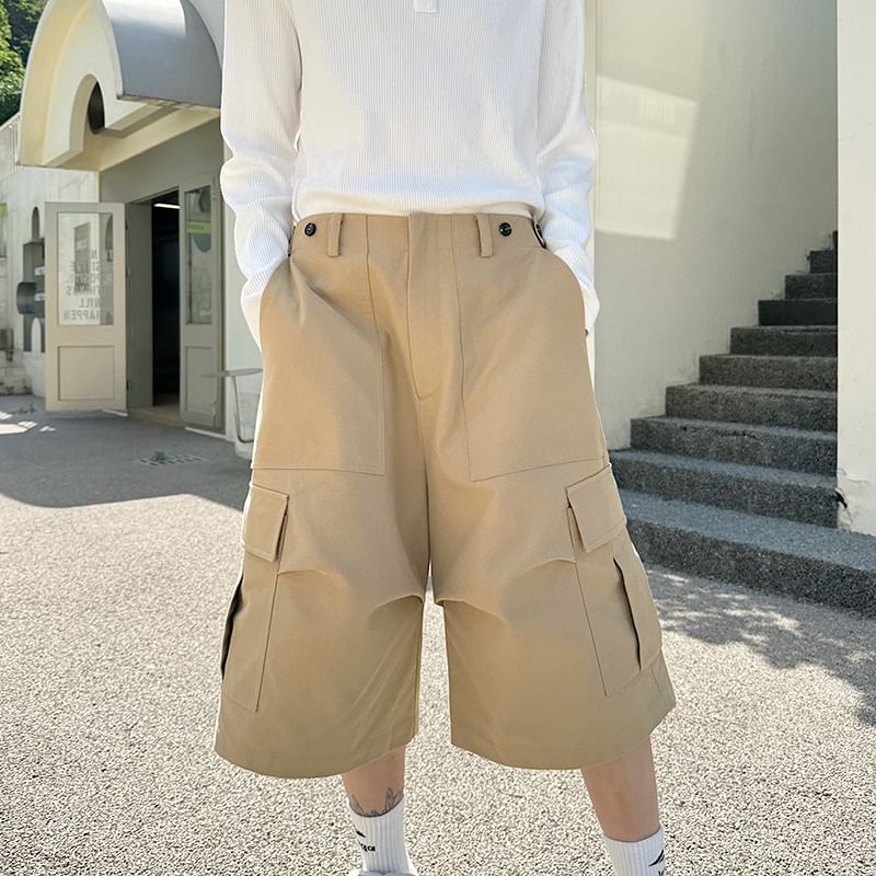 Freehop - Mid Rise Plain Cargo Shorts