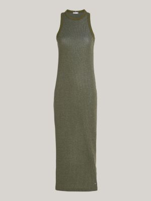 Vestido midi metálico sem mangas e de corte justo