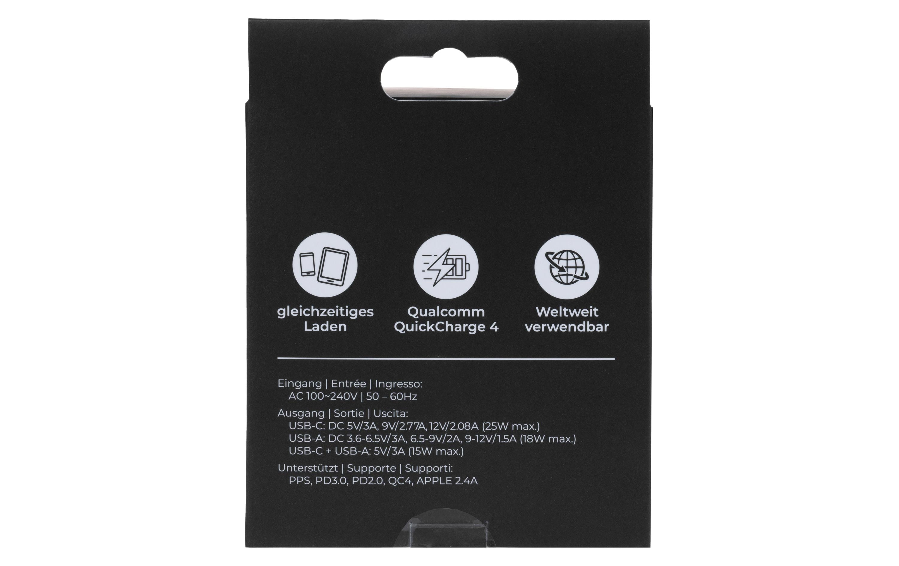 USB-Wandladegerät PD25W + QC3.0 WeissLadeadapter mit einem USB-C- und einem USB-A-Port