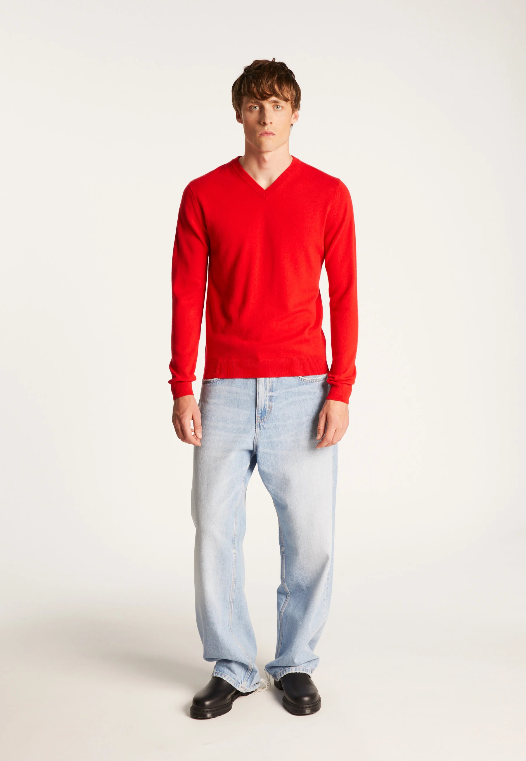 EVANNAH24 - Pull col v en cachemire | Rouge