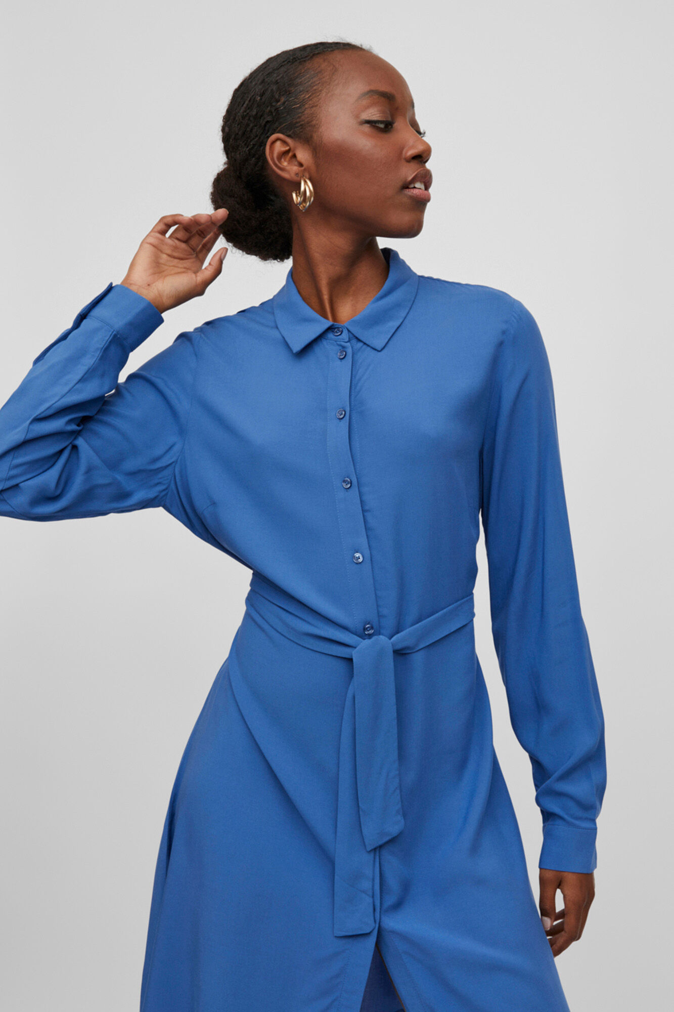 Vestido camisa de manga comprida - Azul