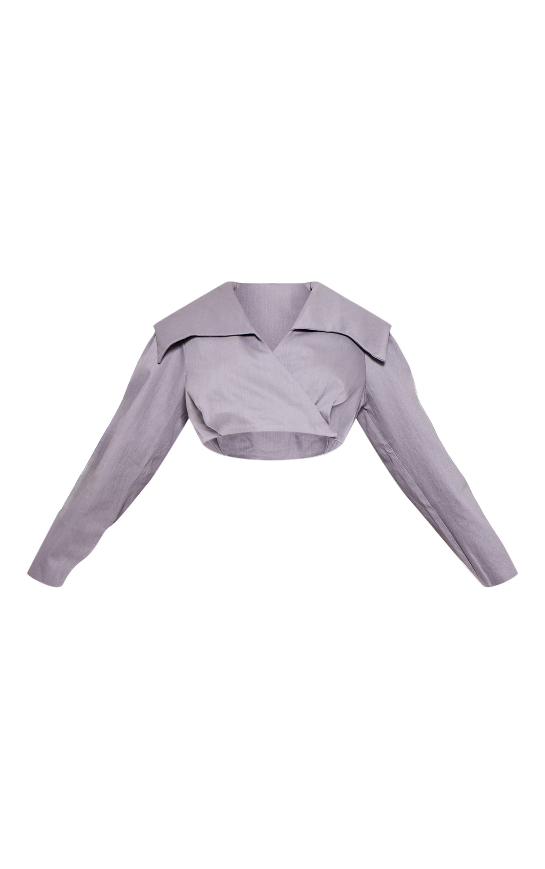 Gris Veste Courte Asymétrique Croisée