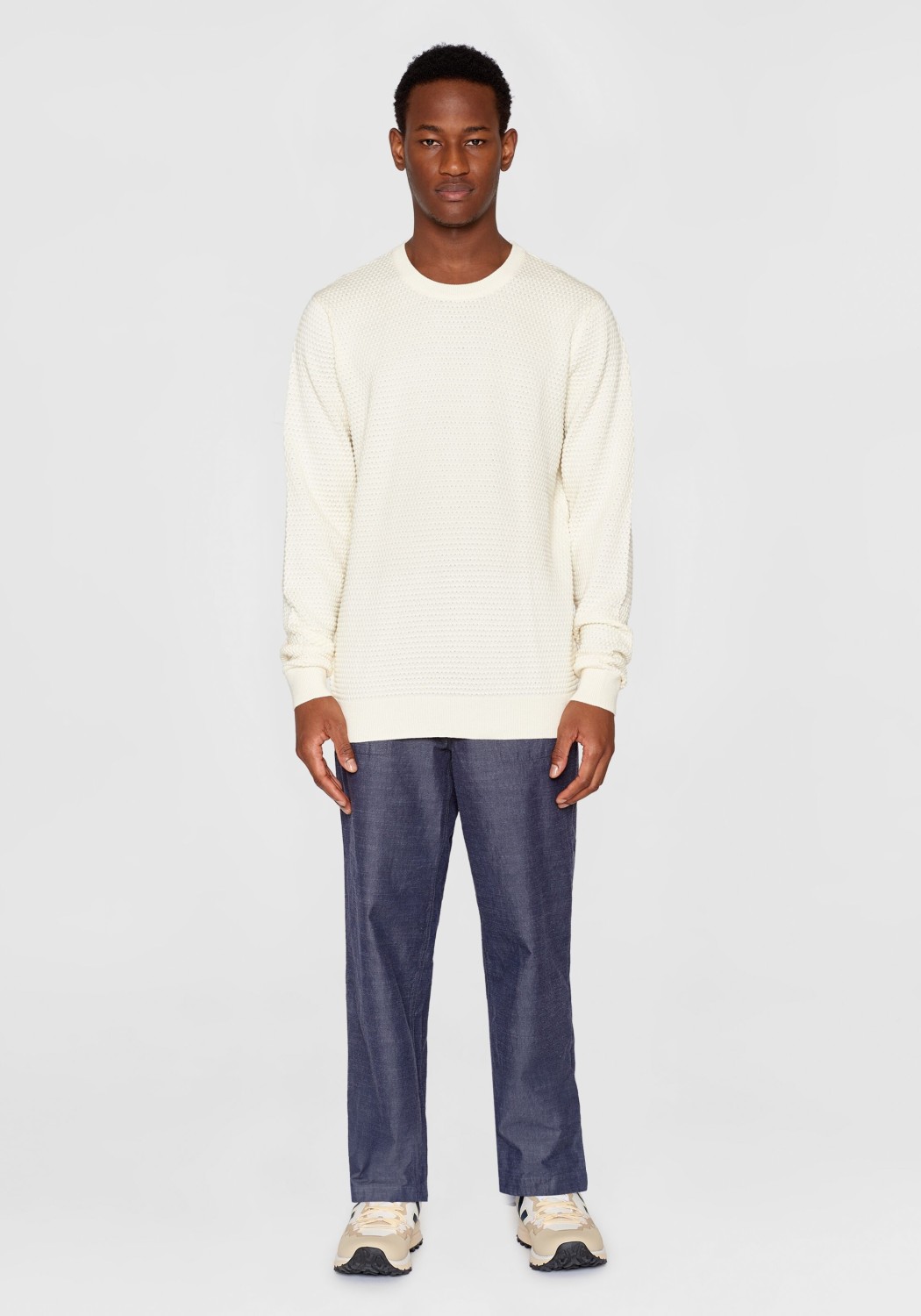 Knowledge Cotton Apparel Strickpullover Vagn Regular Bubble Crew Neck Egret