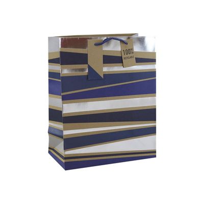 Clairefontaine - Sac cadeau kraft - rayures bleu - 26,5 cm x 14 cm x 33 cm