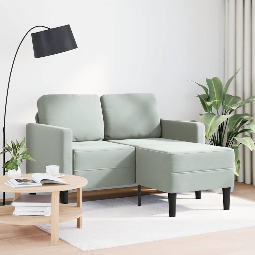 2-Sitzer-Sofa mit Chaiselongue L-Form Velvet Hellgrau 125 cm Samt for Bedroom