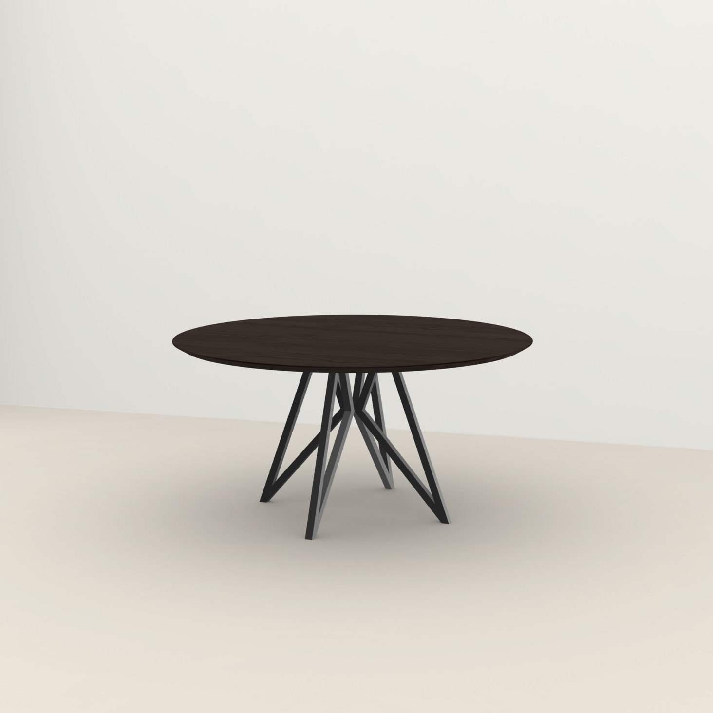 Studio HENK tafel Butterfly Rond Quadpod - zwart frame, gerookte beits ⌀150 | Gerookte Beits | Verjongde Rand | Frame Zwart
