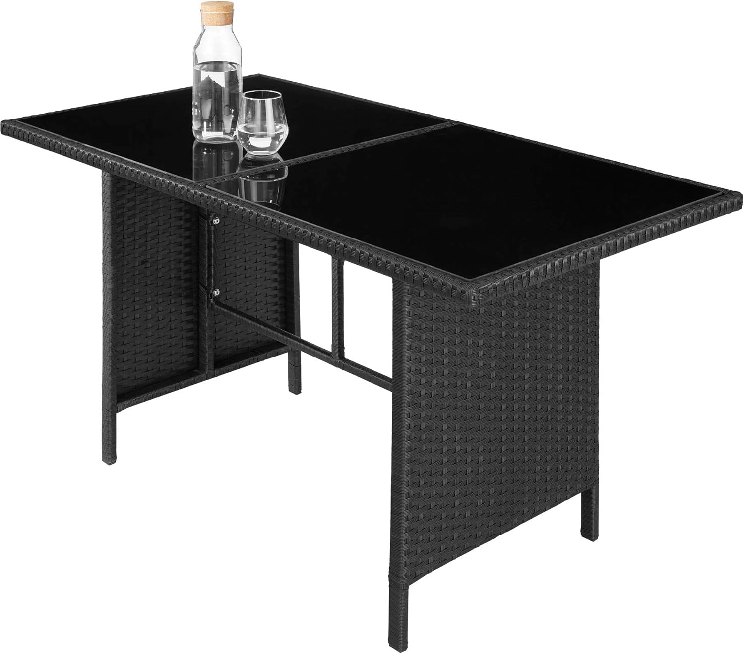 tectake Polyrattan Lounge Set, Gartenmöbel Set mit Sofa, Hocker + Tisch, Balkon Möbel Outdoor, 5-teilige Sitzgruppe, inkl. Sitz- & Rückenkissen, ideal für Garten, Terrasse, Balkon - schwarz