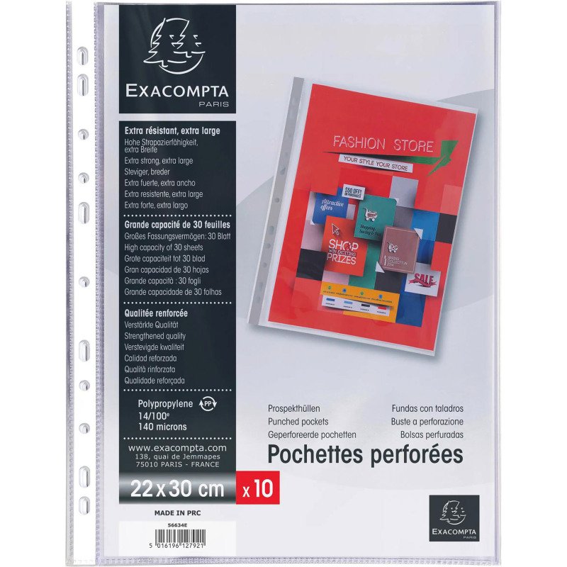 Pochettes perforées Exacompta Premium A4+ polypropylène lisse 24/100e - Boite de 10