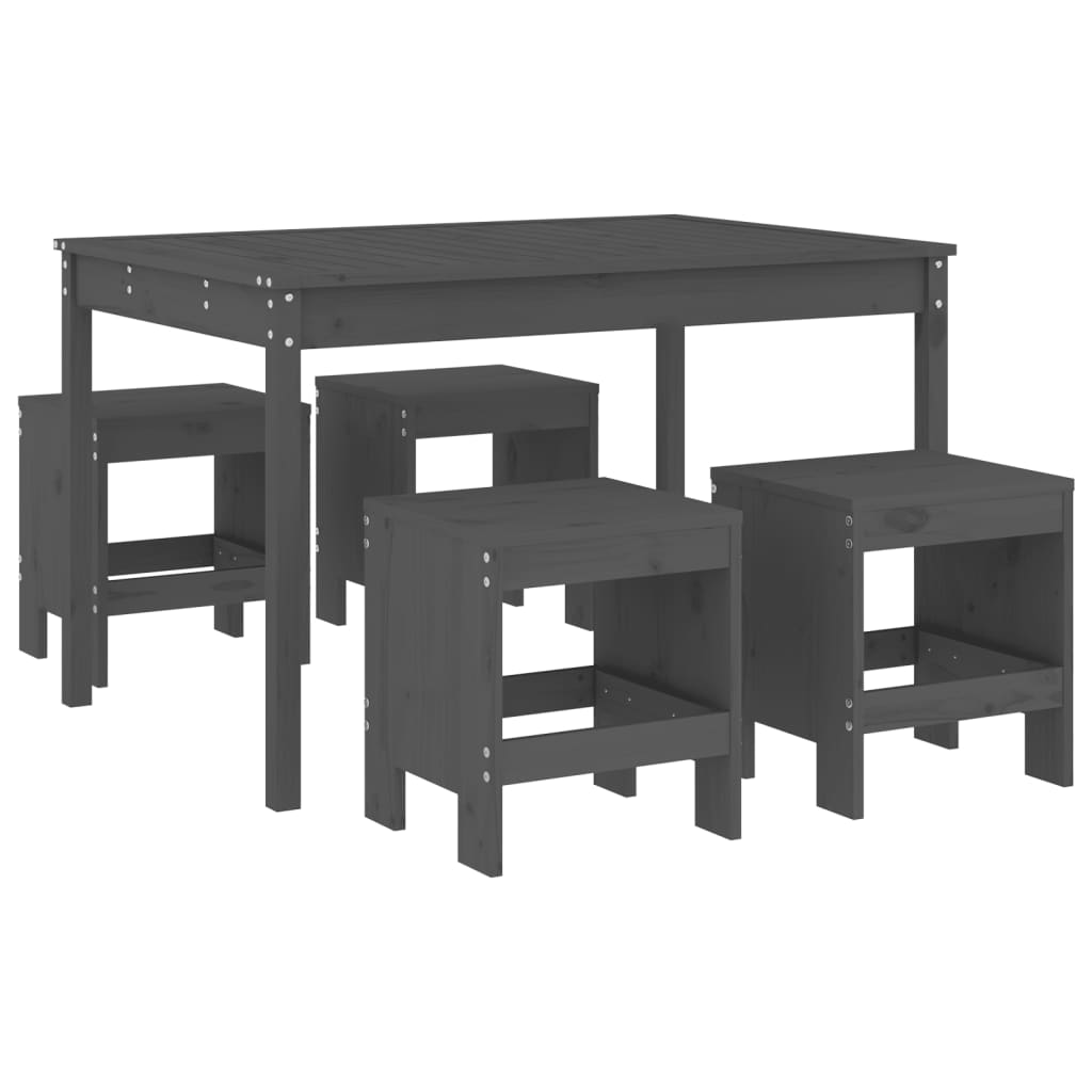 Ensemble à dîner de jardin 5 pcs gris bois massif de pin